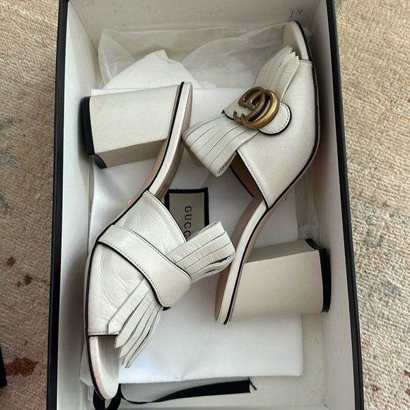Gucci Mystic White Marmont Fringe Leather Mules size 39 - Picture 12 of 14